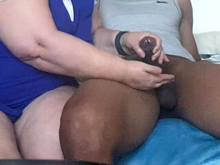 Handy GILF Handles Black Cock in Her Hand Nice