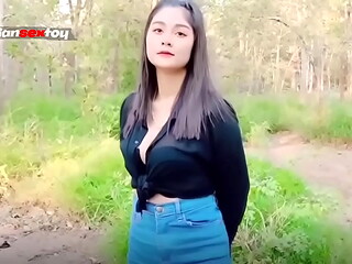 Big load of cum flows out of Asian teen pussy onto the ground