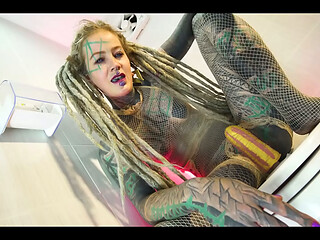 Tattoo Covered Solo Piss &ndash_ Dreads, Fishnets &amp_ Golden Shower Fun