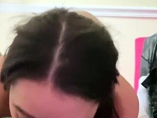 Big tit teen blonde gives a POV blowjob to a big cock