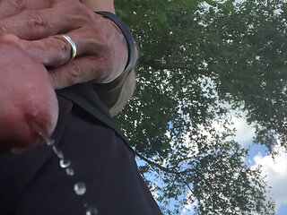 Outdoor cock pre cum and hot piss