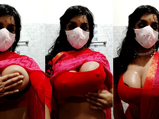 Red Saree Crossdresser: Anushka