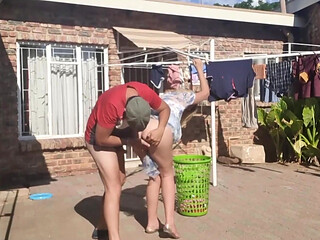 Outdoor Fucking While Taking off the Laundry