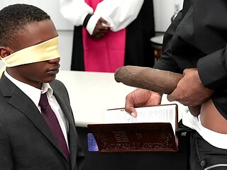 Jesus Christ! Baptist boy Dominic Young eats pastor Prince Reign'_s cock from a holy Bible! Everything is supervised by black priests Brock Johnson and Mr Cali!