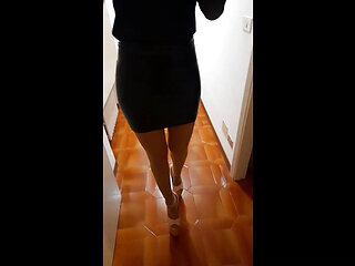 MILF with Extreme High Heels and Pantyhose Walking