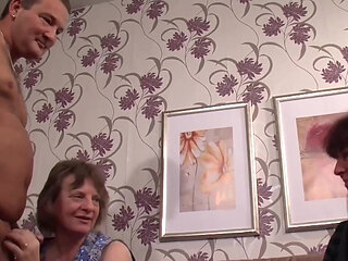 Two Horny German Grannies Fucking One Big Hard Cock