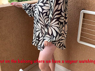 Mrs Mature Feet posing on the balcony with a voyeur
