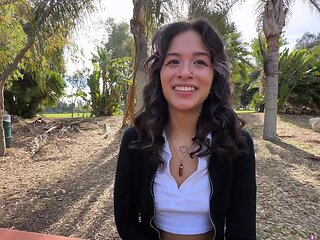Beautiful brunette Luxe La Fox has natural tits and wears a skirt.
