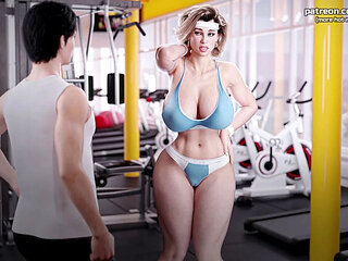 Big Ass Busty MILF Stepmom Twerking in Public Gym for Stepson - Hentai Game Sex