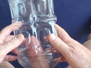 Masturbator sucked by the plastic bottle to warm my cock for a cum shot to snack on
