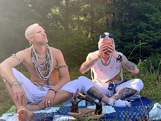 A big-dicked nomad fucks a student hard at a rest stop in a picturesque video - a juicy asshole fuck of a twink