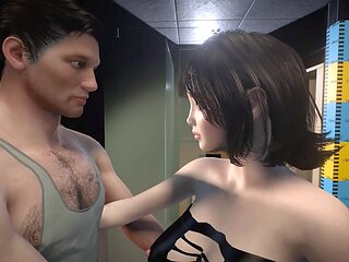 Tall asian, small asian, footjob