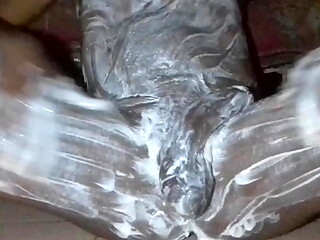 AFRICAN LONELY MAN POURS BODY LOTION ON THIS COCK AND ASS