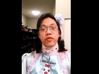 Asian Sissy's Small Cock Caged