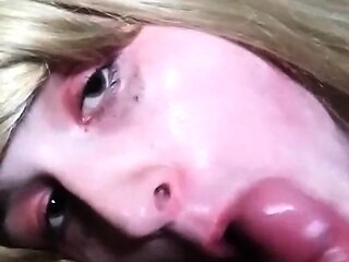 Blonde Crossdresser Swallows Huge Load from Older Man