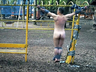 Self Crucified Naked in the Park with Orgasm