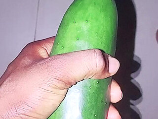 Black dick fuck a cucumber cum