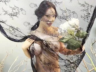 Naked with Flowers behind a Veil