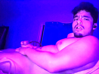 Jerking My Uncut Cock While Inflating My Belly