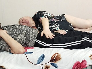 Mother-in-law gives blowjob and swallows cum