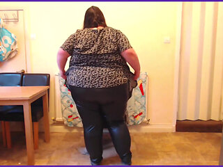Fat ssbbw in tight leather pants fashion show