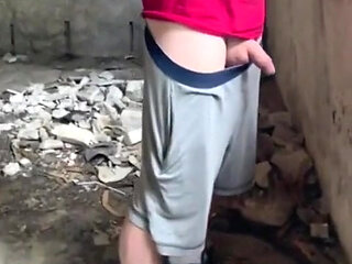 Boy Caught Pissing Handsfree in an Abandoned Building