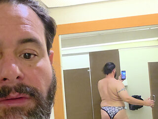 Wearing panties and Fingering my ass in clothing stores restroom 10.07.25