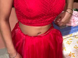 Indian Desi Wife With Red Saree Looking So Very Hot And Tight Pussy