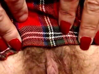 Sexy Pussy Under Short Plaid Skirt