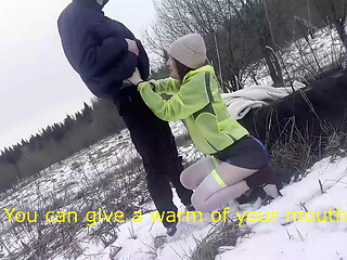 my cute girlfriend gets fucked in public in the snow