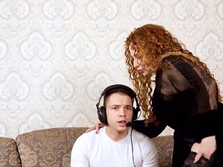 Mature lady with curly hair getting fucked by a big dick gamer