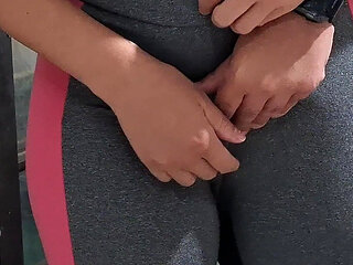 Masturbating Her Camel Toe on the Table with the Neighbor's Help