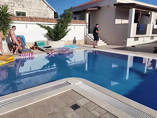 Hot Gangbang at the Poolsite in Craotia with Hot Girls and Big Cocks P2