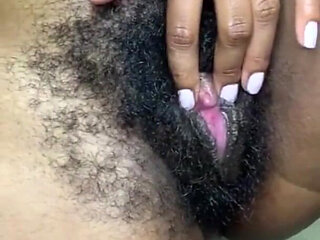 Rubbing Stimulating My Hairy Pussy with Vibrator