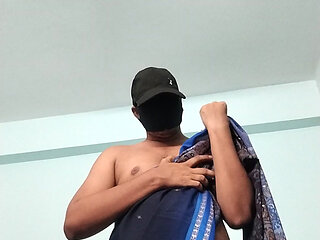 Indian gay boy wearing sari showing his ass & small dick