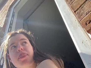 RISKY masturbation on balcony and SHE Cums HARD