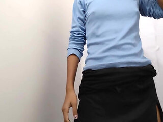 pretty horny girl in short skirt excited