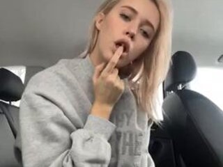 Sexy blonde PrettyKatie having some fun outside