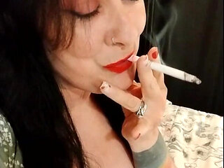 Cute Smoking MILF Red Lipstick