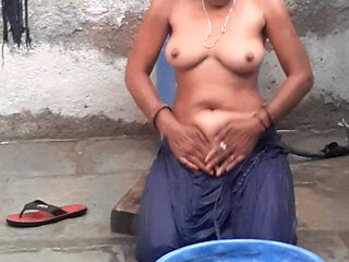 Married stepsister was opening blouse at brother's house Brother pressed big breasts to take bath Sister went to open bathroom