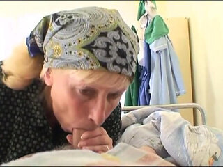 Old and young pussy fucking old cock sucking threesome in the hospital