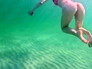 Amateur long legs perfect body girl'_s relaxing underwater swimming ASMR POV