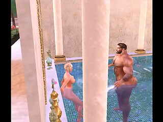 huge,handsome football hunk gets blowjob in pool