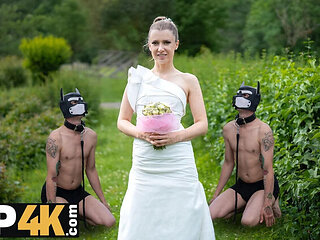 Blonde Bride with Natural Tits Fucked Hard Outdoor on Her Wedding Day - Ella Belle, Falco White, Dave Heard