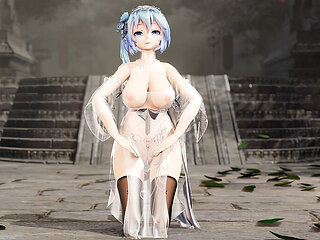 [mmd]miku-when Transparent Cheongsam Black Silk Succubus Pattern Big Tits Shake and Pussy Are Exposed