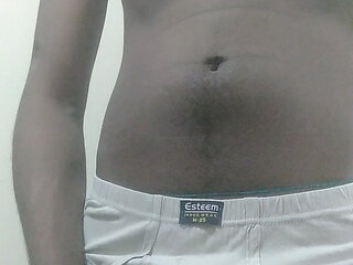 Masturbating my black cock after long time in bedroom