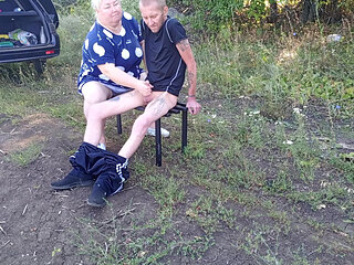 Stepmom in a Park Jerks off My Dick Until I Cum