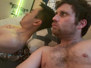 My roommate was jerking next to me and I joined for a tasty cum treat