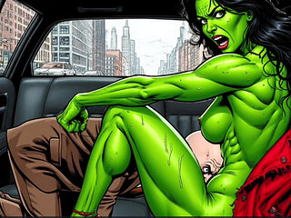 She Hulk. Sex in Car. Adult Comic Cartoon.