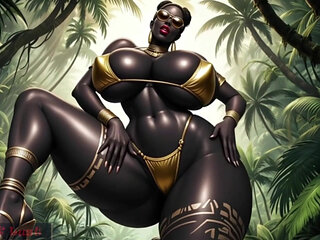 Gol Busty African Woman Bikini Dance in the Jungle